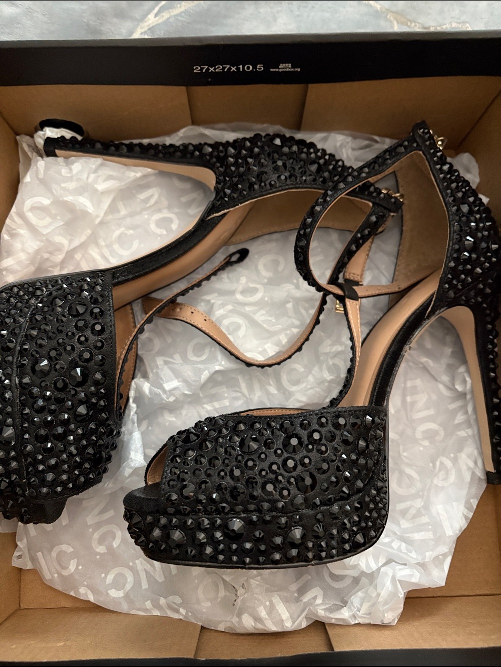 INC International Concepts Black Crystal-Embellished Platform Sandals